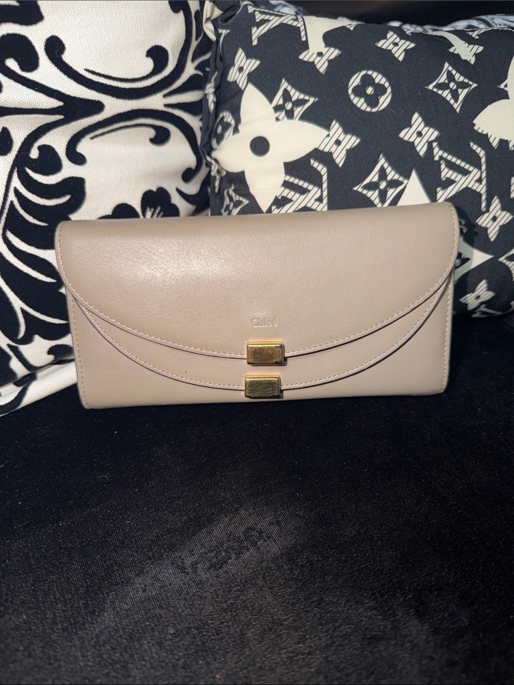 Chloe Taupe Leather wallet with Gold Hardware